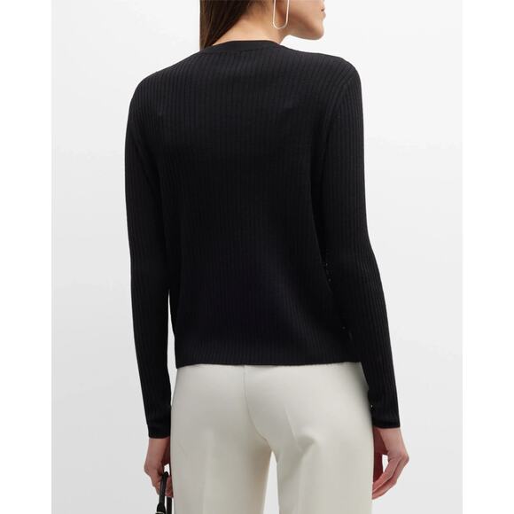 CURRENT St John Sequin-Front Wide Rib Knit Wool Silk Cardigan sz M $795 - Picture 3 of 13